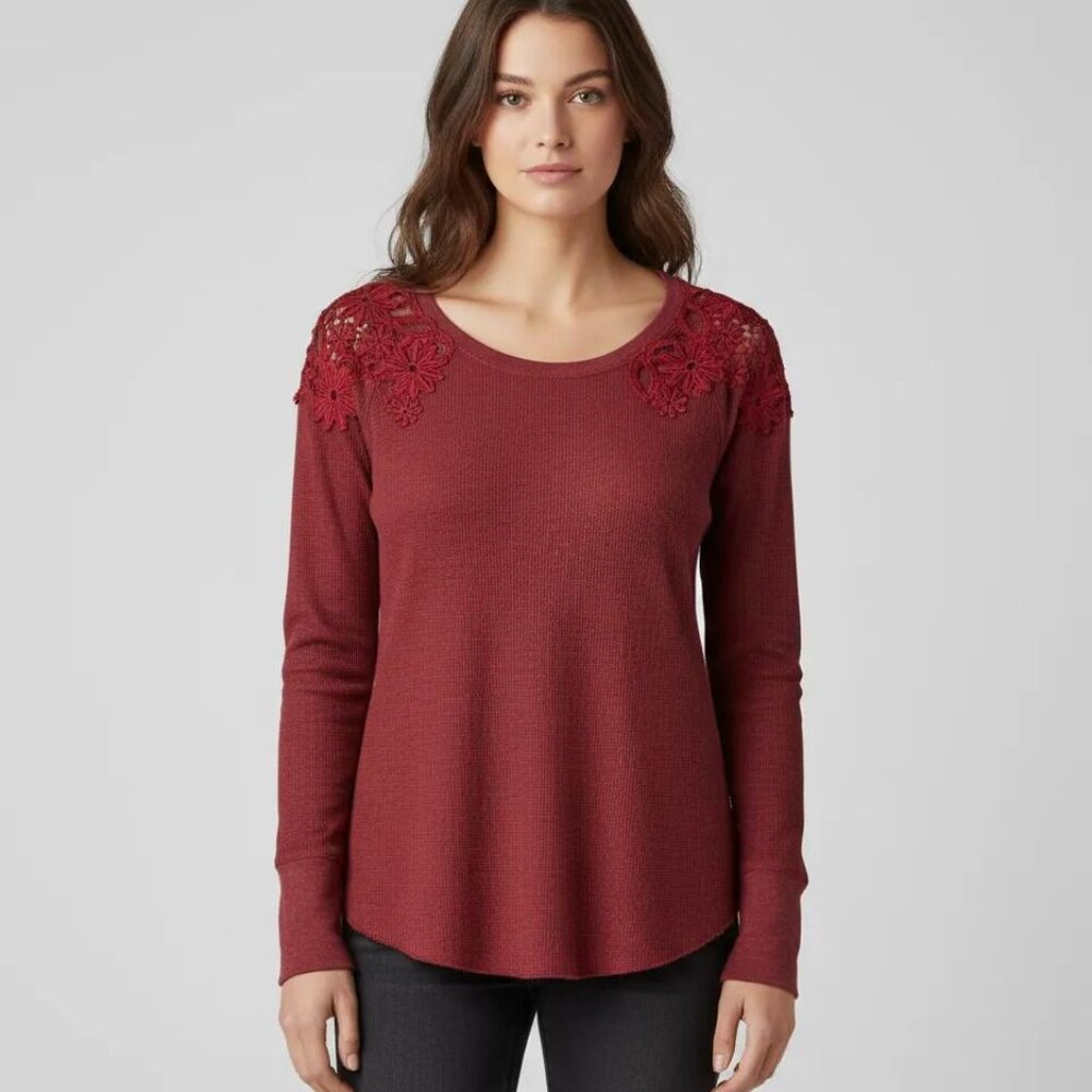 American Eagle‎ Outfitters Women’s Lace Crochet Shoulder Thermal Shirt Top S/P